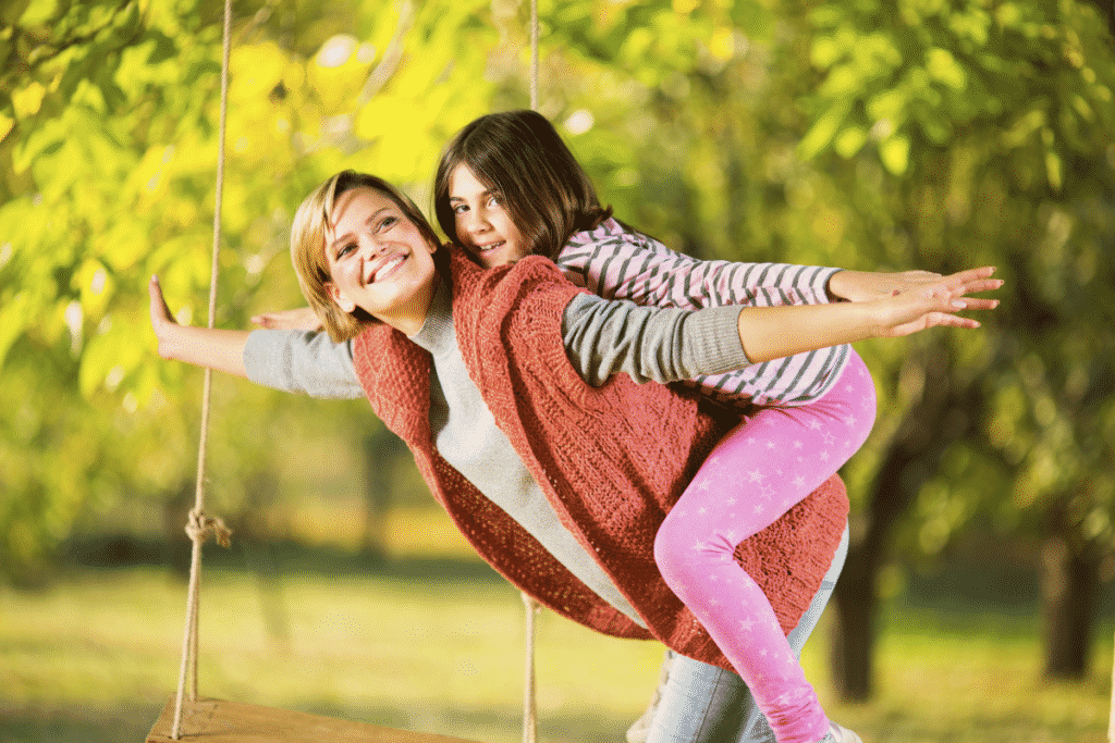 Picture of an aunt outside with her niece