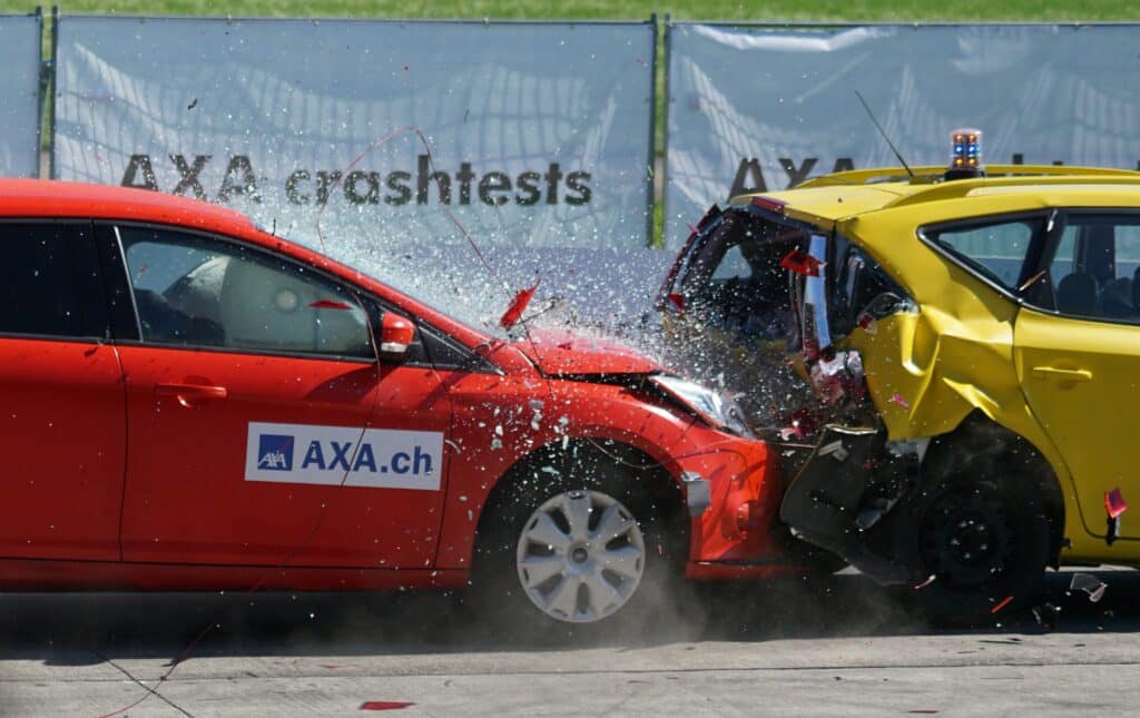 Cars in a simulated accident