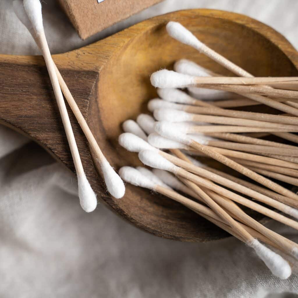 Dish of cotton swabs