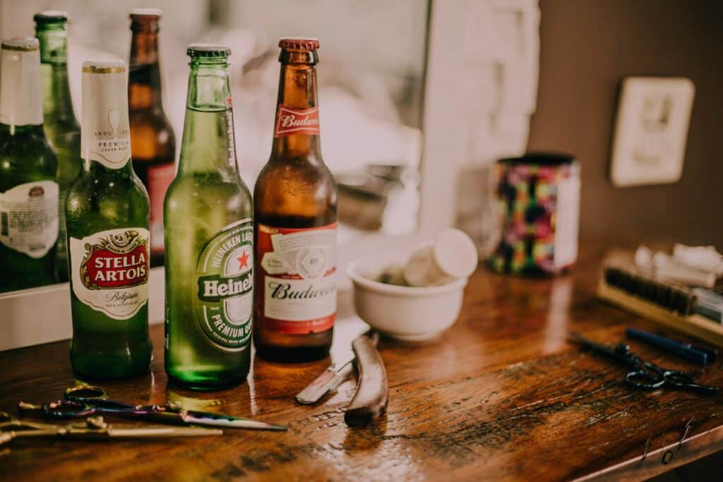 Bottles of beer on a table