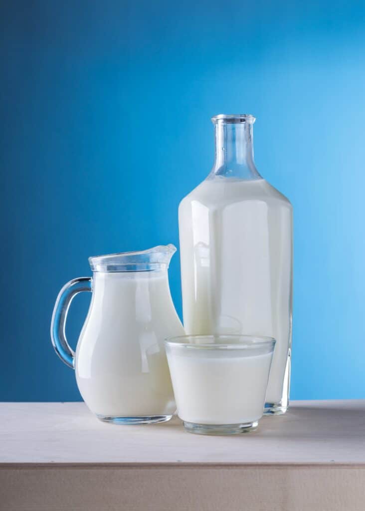 Glass containers of cow's milk