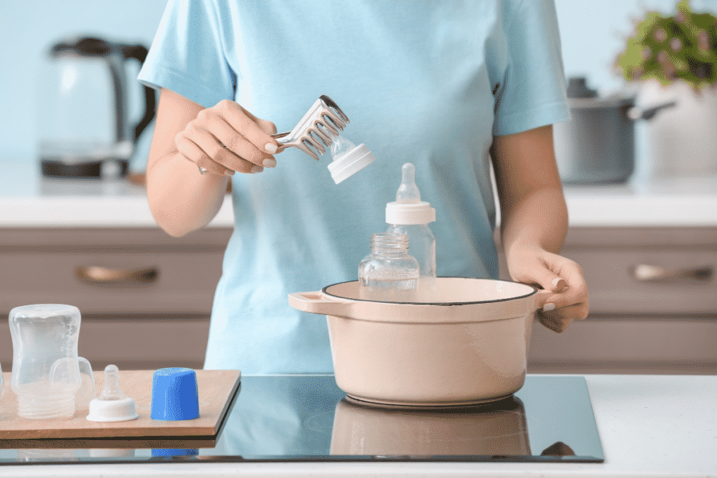 Reheating baby formula in a bottle on the stove